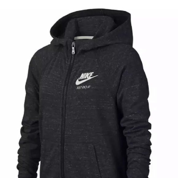 nike girls vintage zip gym hoodie charcoal grey large - Picture 2 of 10